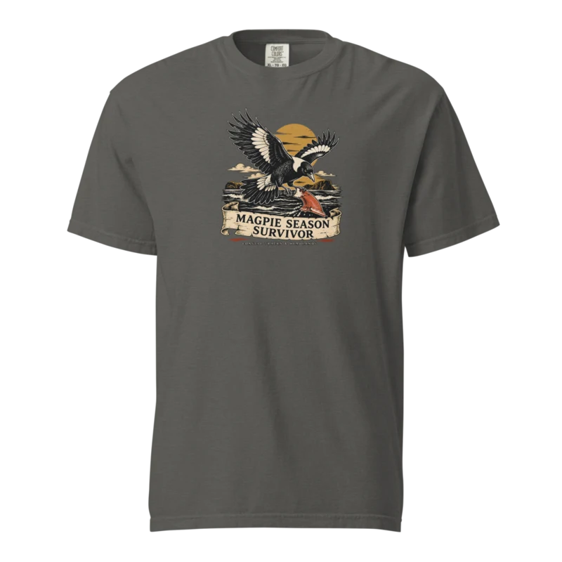 Magpie Season Survivor heavyweight tee — Aussie coastal club, Pepper, supplier product mockup