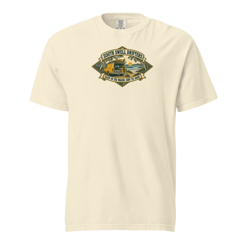 South Swell Drifters heavyweight tee — Aussie coastal club, Ivory, supplier product mockup