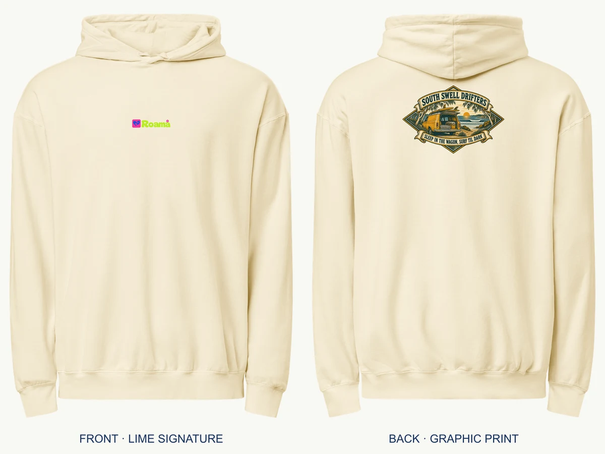 South Swell Drifters hoodie — Aussie coastal club, Ivory, supplier product mockup