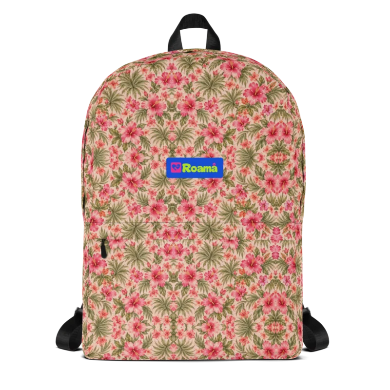 Everyday backpack — Hibiscus Hour · fine print · lime logo, supplier mockup