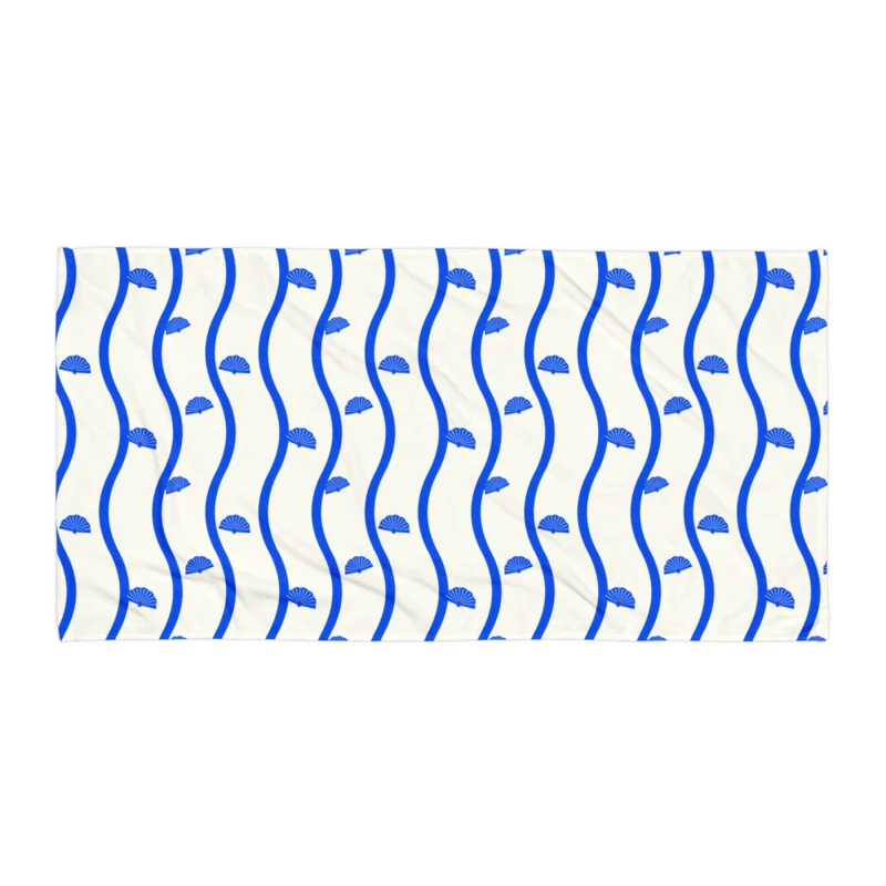 Beach towel · 30 × 60 in in Shell Detour, Cobalt & cream — supplier product mockup