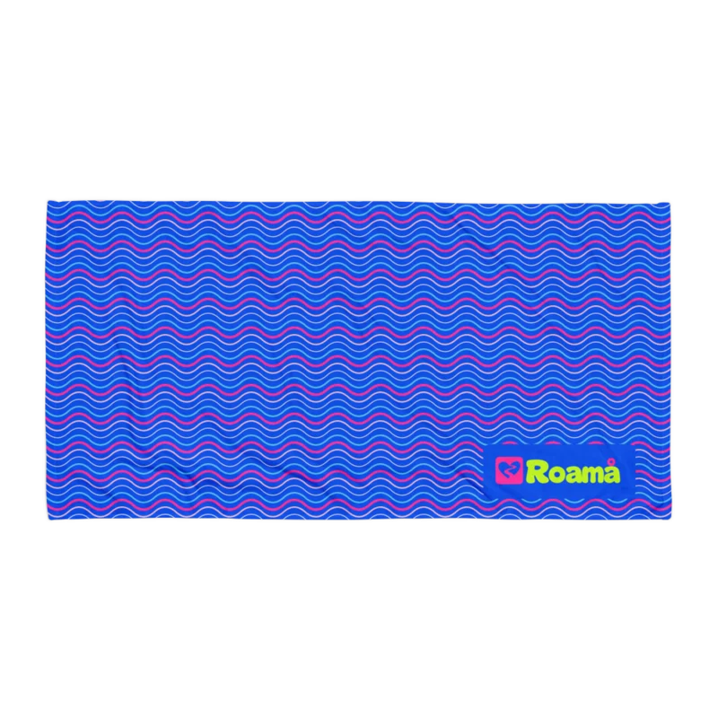 Blue & pink wave towel — Blue & Pink Waves · fine print · lime logo, supplier mockup