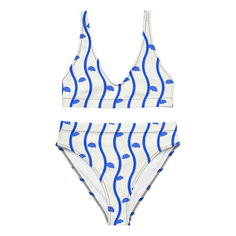 High-waisted bikini in Shell Detour, Cobalt & cream — supplier product mockup