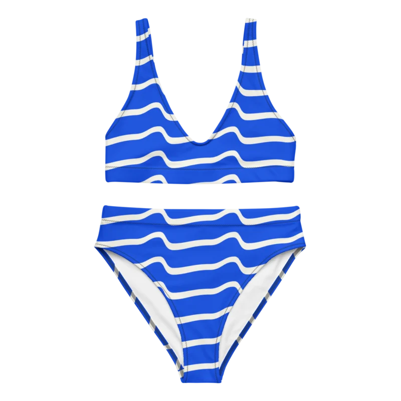 High-waisted bikini in Coastal Current, Cobalt & cream — supplier product mockup