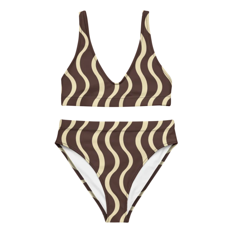 High-waisted bikini in The Long Way, Chocolate & buttermilk — supplier product mockup