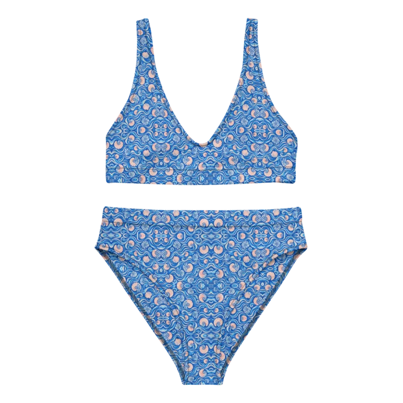 Recycled high-waisted bikini — Nautilus Current · fine print · lime logo, supplier mockup