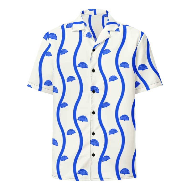 Relaxed button shirt in Shell Detour, Cobalt & cream — supplier product mockup