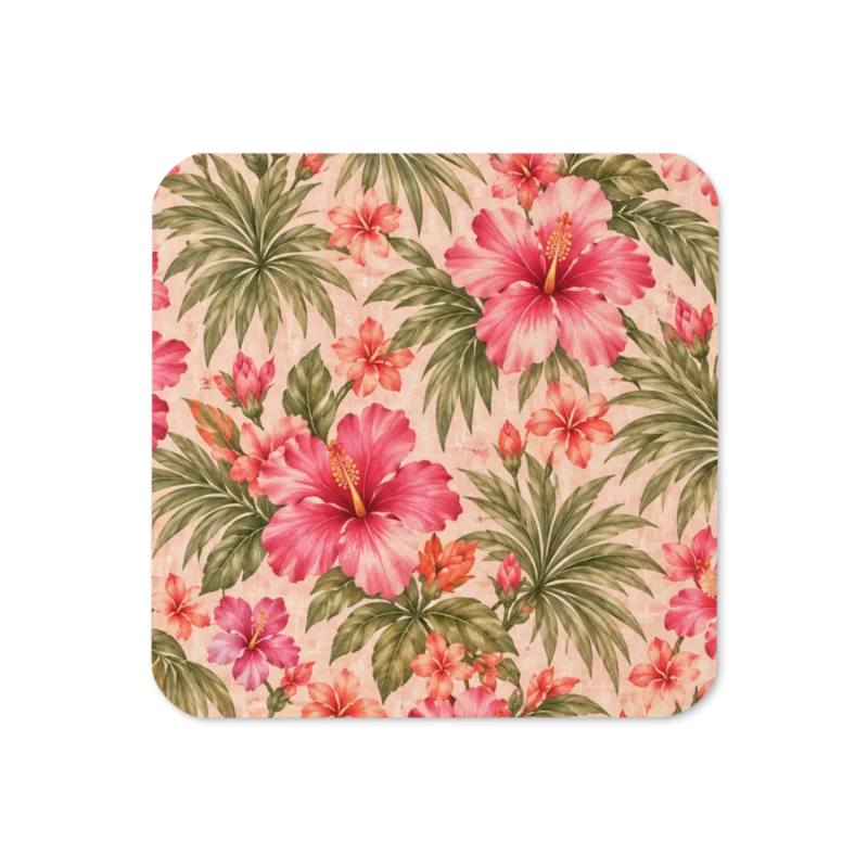 Cork-backed coaster — Hibiscus Hour, supplier mockup