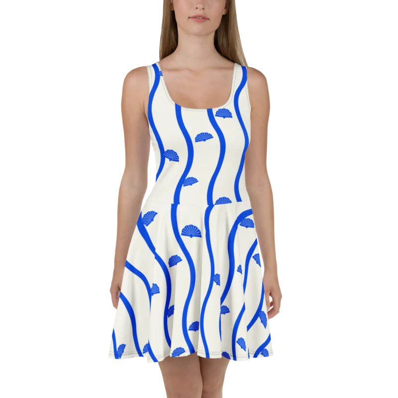 Skater dress in Shell Detour, Cobalt & cream — supplier product mockup