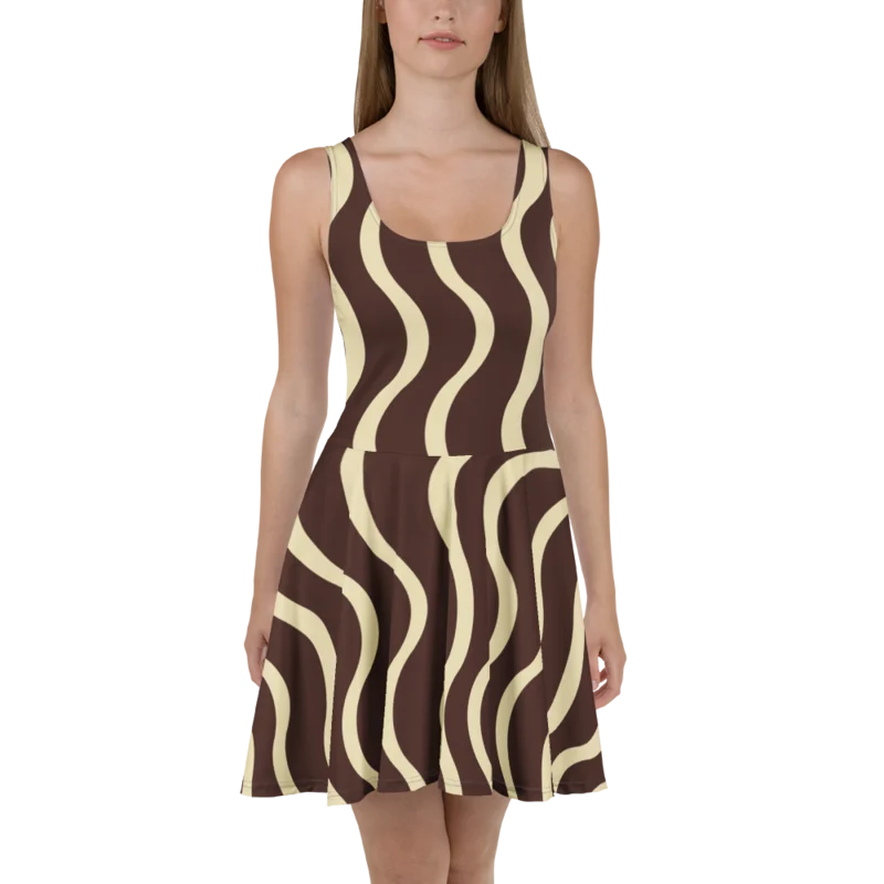 Skater dress in The Long Way, Chocolate & buttermilk — supplier product mockup