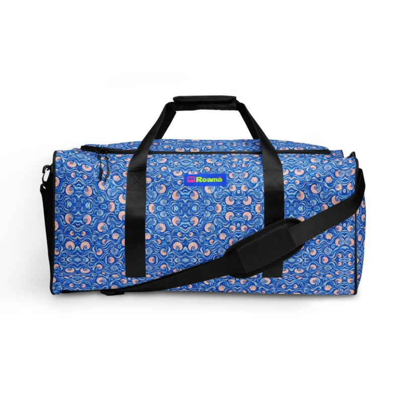 Weekend duffle — Nautilus Current · fine print · lime logo, supplier mockup