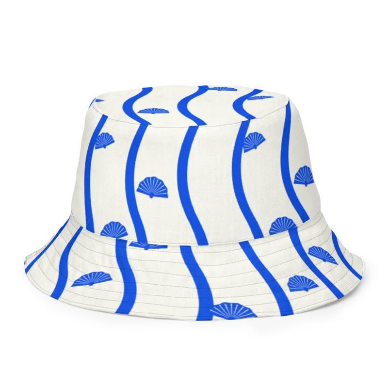 Reversible bucket hat in Shell Detour, Cobalt & cream — supplier product mockup
