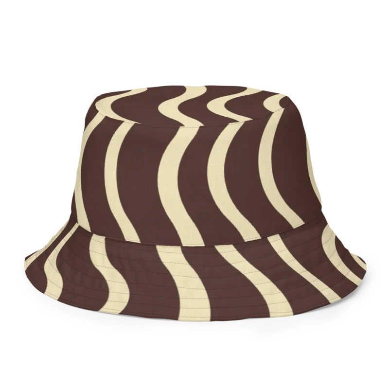 Reversible bucket hat in The Long Way, Chocolate & buttermilk — supplier product mockup