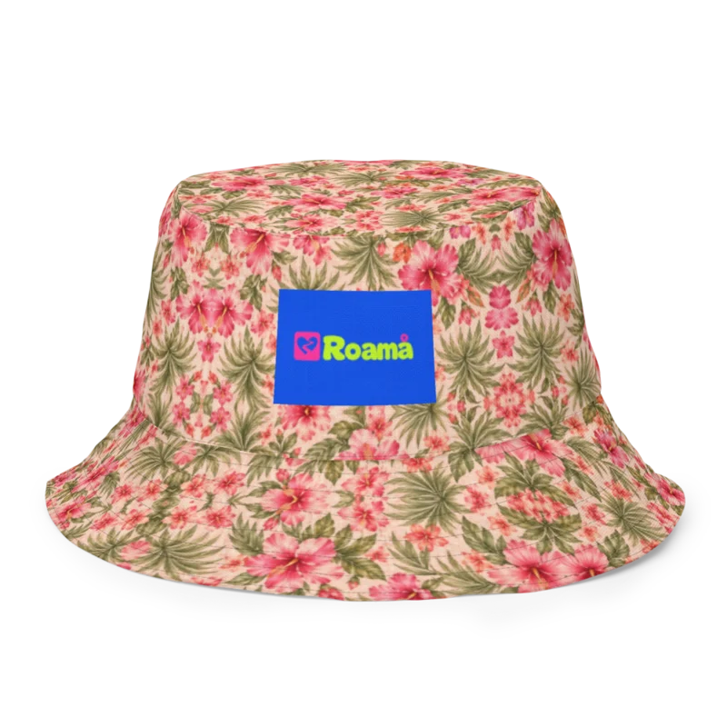 Reversible bucket hat — Hibiscus Hour · fine print · lime logo, supplier mockup
