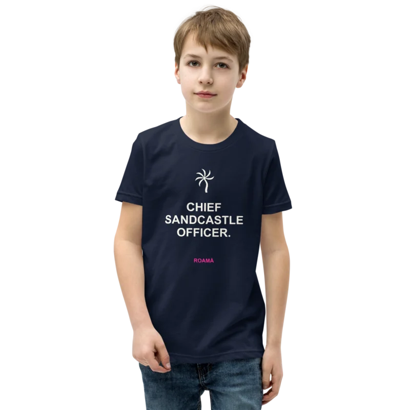 Kids quote tee in Chief Sandcastle Officer · Navy, Navy — supplier product mockup