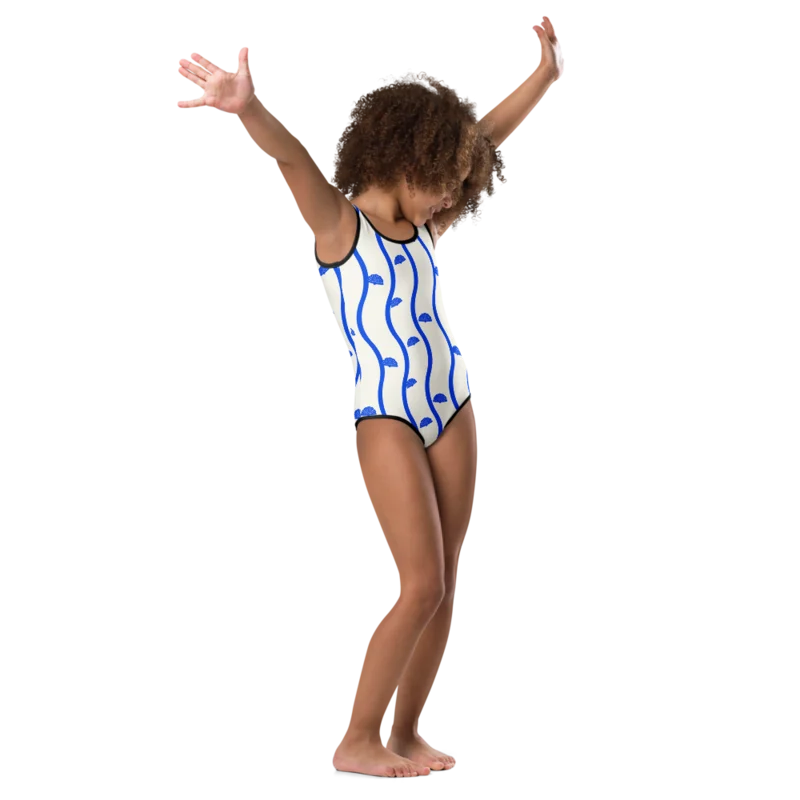 Kids swimsuit in Shell Detour, Cobalt & cream — supplier product mockup
