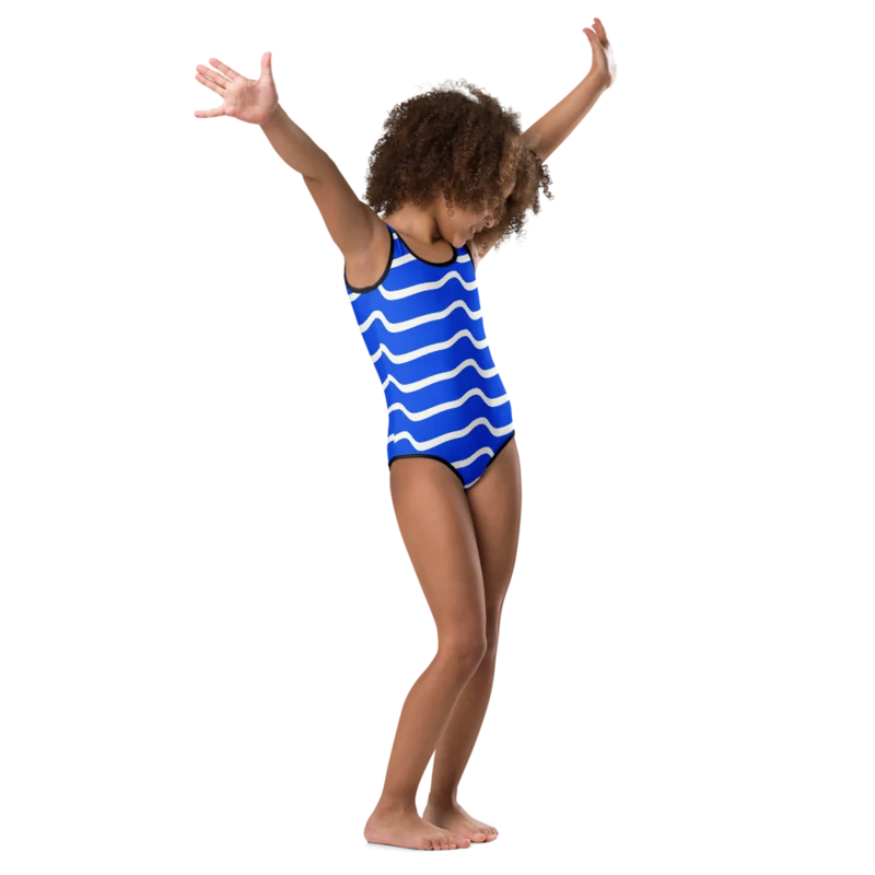 Kids swimsuit in Coastal Current, Cobalt & cream — supplier product mockup