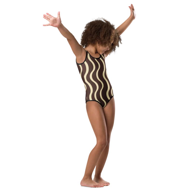 Kids swimsuit in The Long Way, Chocolate & buttermilk — supplier product mockup