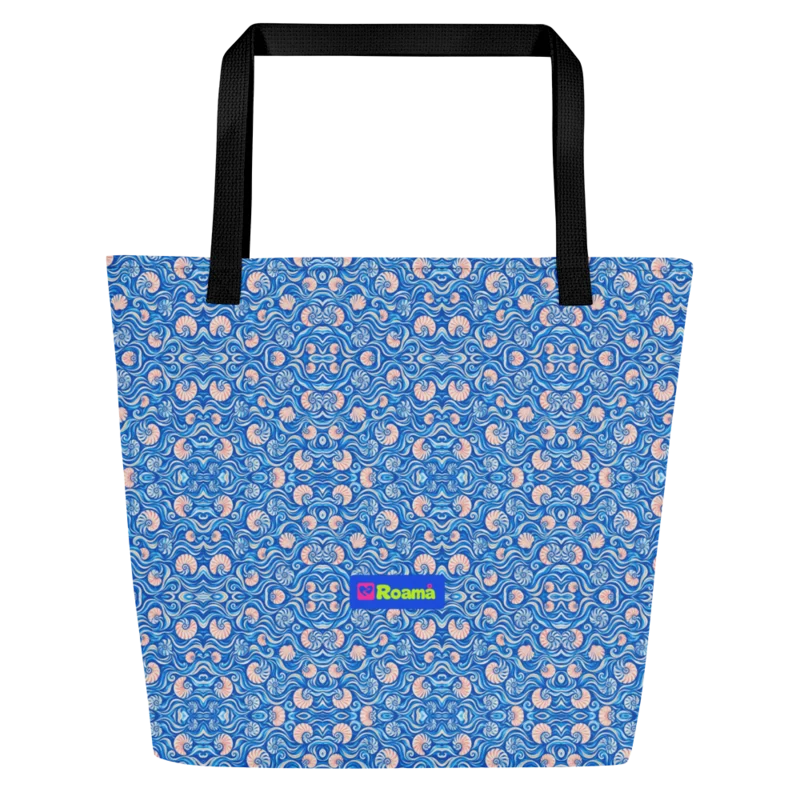 Roomy all-over tote — Nautilus Current · fine print · lime logo, supplier mockup