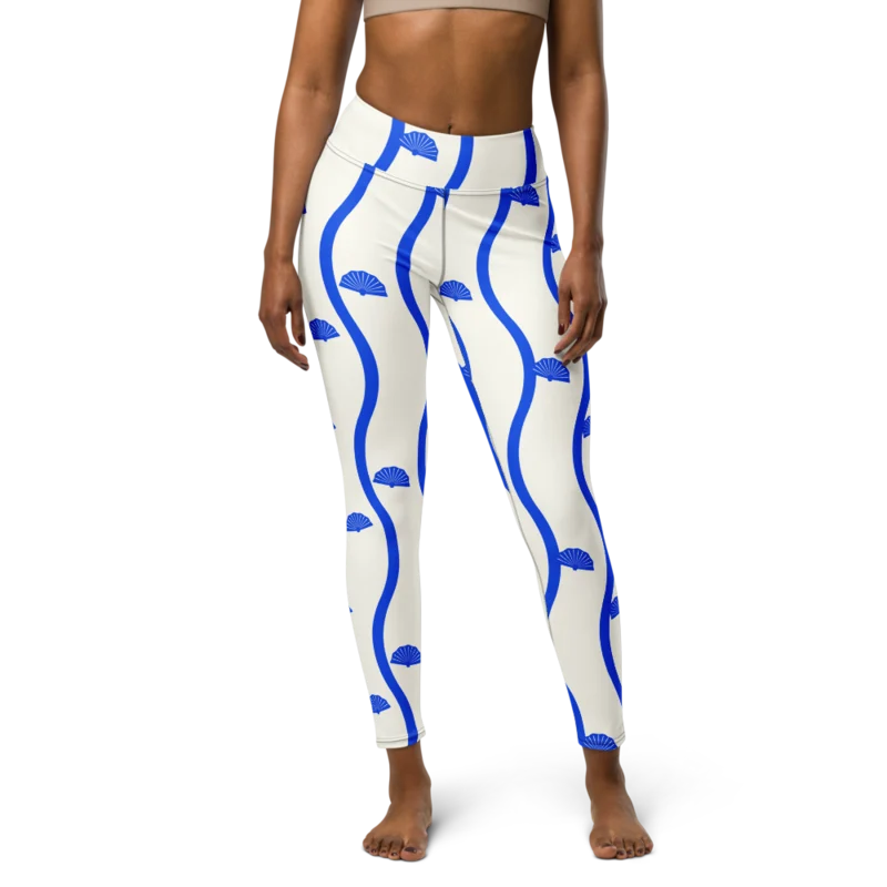 Yoga leggings in Shell Detour, Cobalt & cream — supplier product mockup