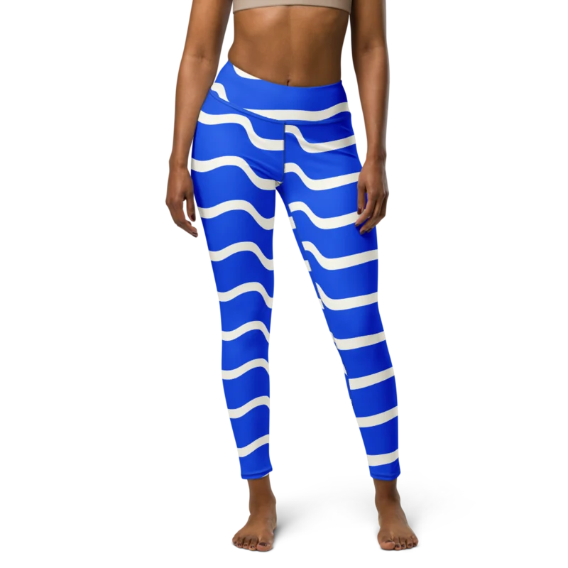 Yoga leggings in Coastal Current, Cobalt & cream — supplier product mockup