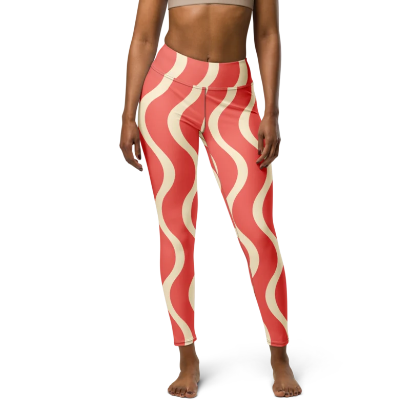 Yoga leggings in Scenic Flow, Coral & cream — supplier product mockup