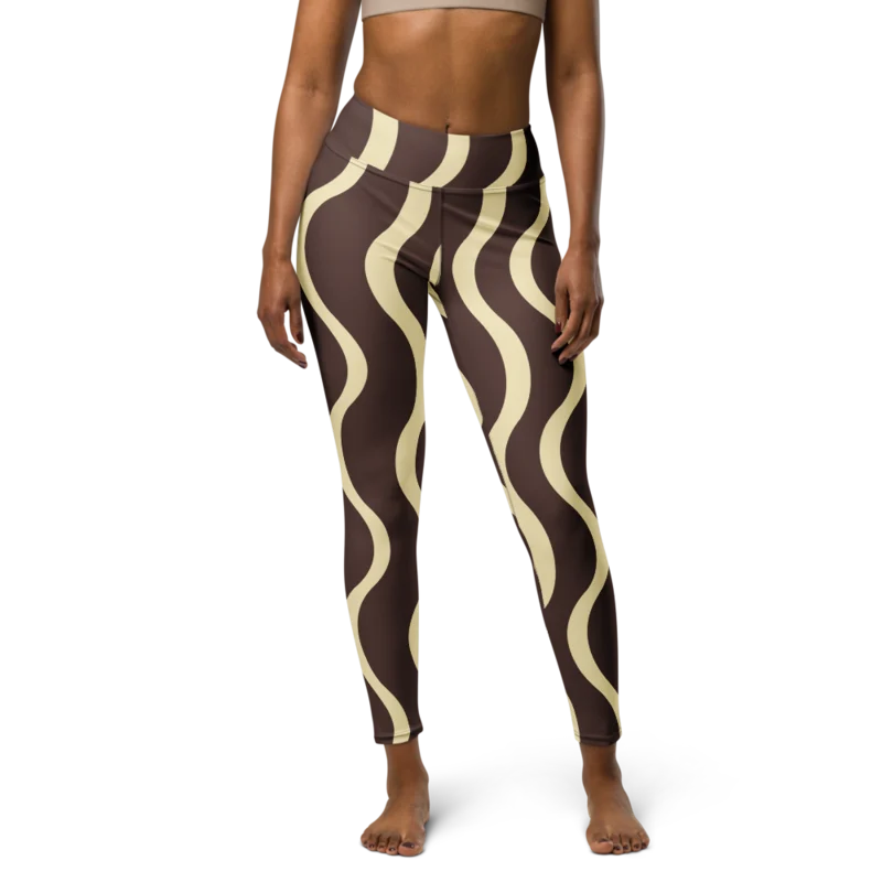Yoga leggings in The Long Way, Chocolate & buttermilk — supplier product mockup