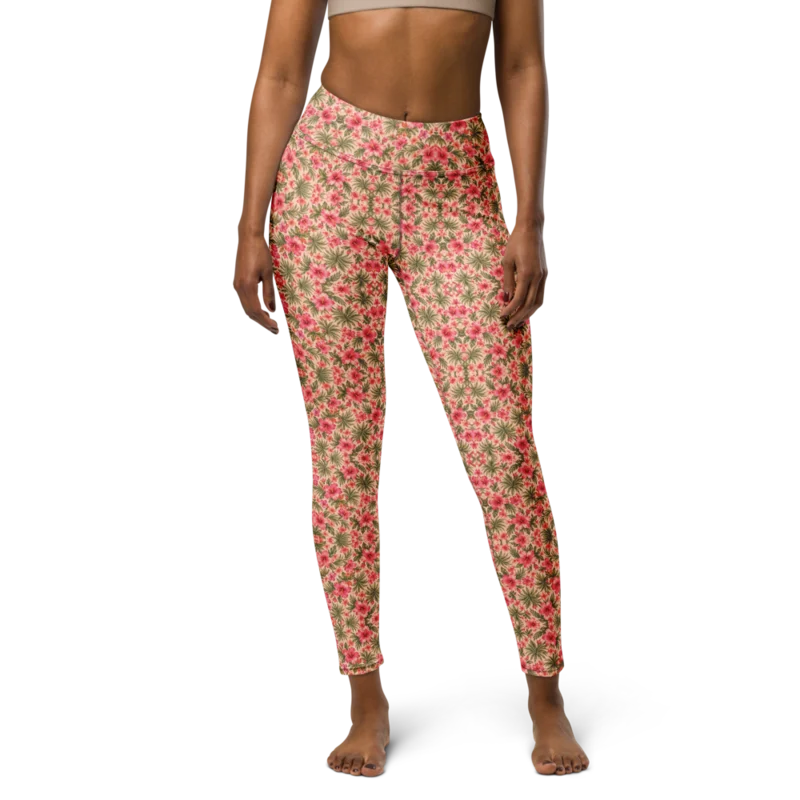 Adult stretch leggings — Hibiscus Hour · fine print · lime logo, supplier mockup