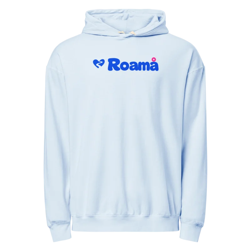 Lightweight fleece logo hoodie in Hydrangea logo, Hydrangea — supplier product mockup