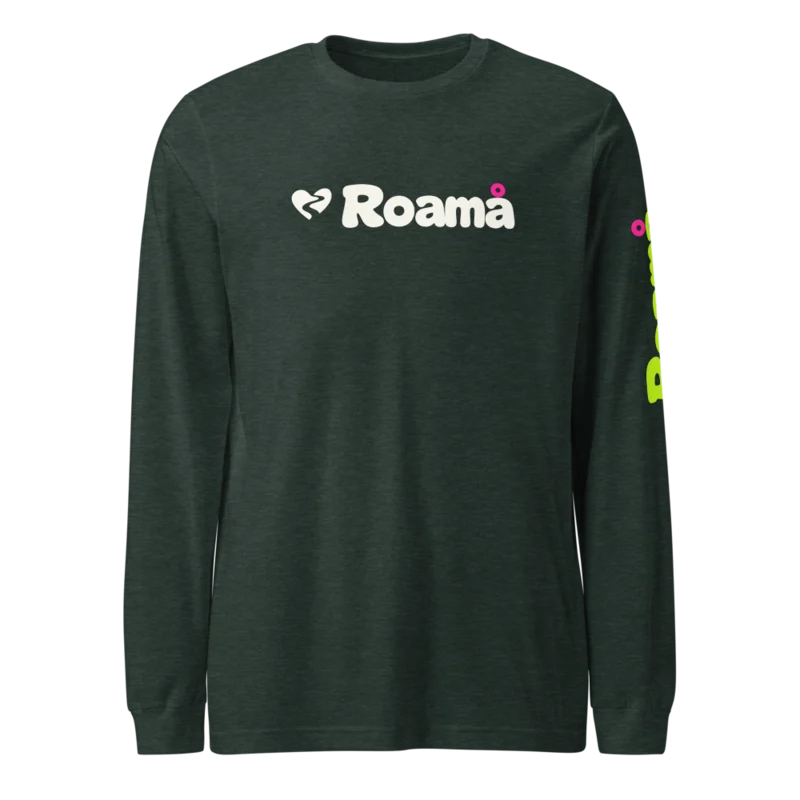 Long sleeve logo tee — Heather Forest · left sleeve signature, Heather Forest, supplier product mockup