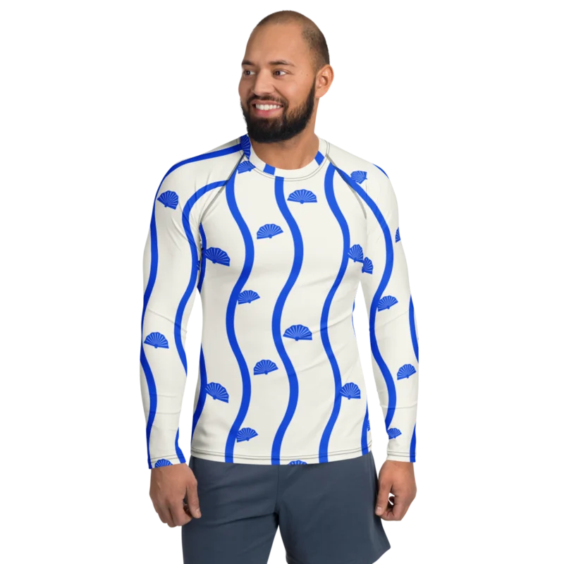 Men’s rash guard in Shell Detour, Cobalt & cream — supplier product mockup