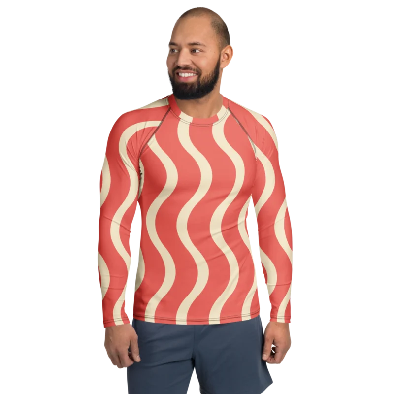 Men’s rash guard in Scenic Flow, Coral & cream — supplier product mockup