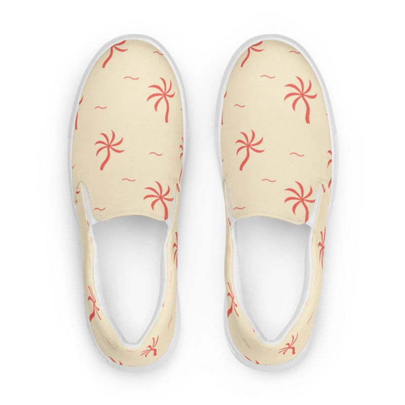 Men’s canvas slip-ons in Palm Detour Coral-Cream, Coral & Cream — supplier product mockup