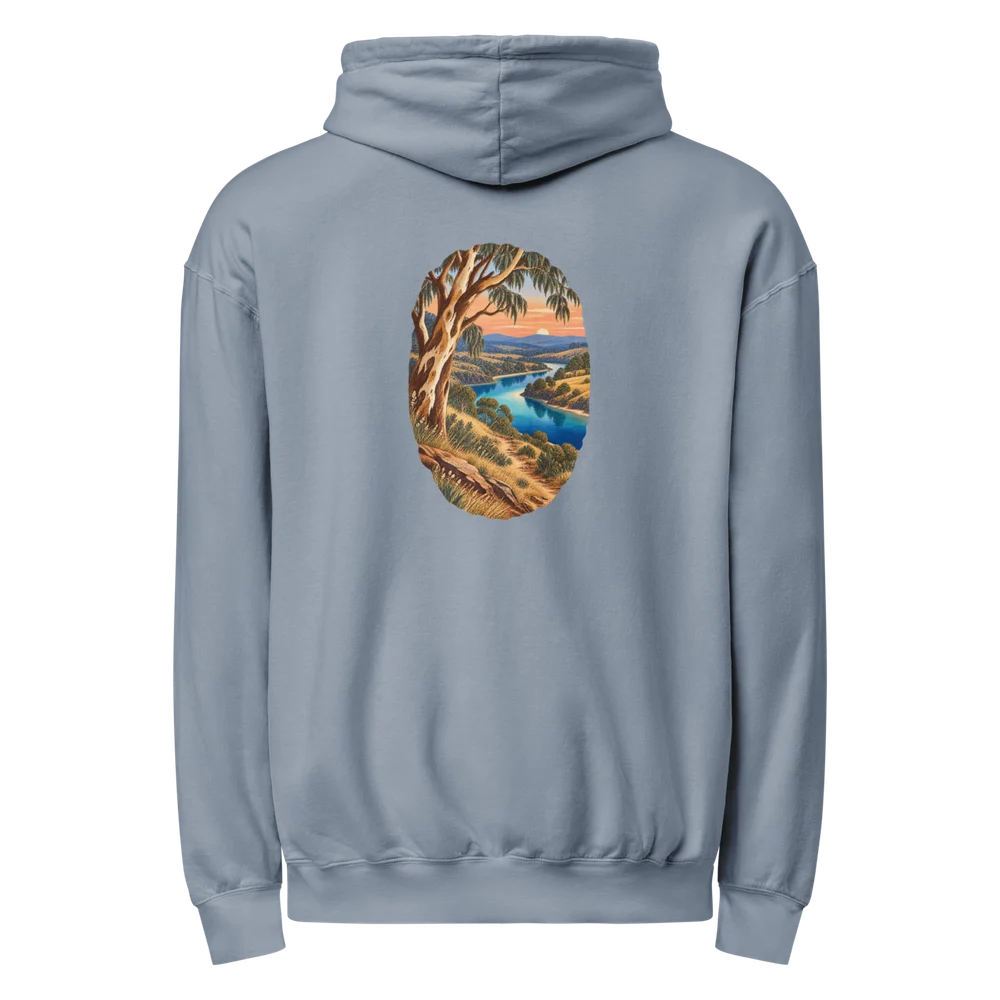 Scenic back-print hoodie in Rivergum Detour · Blue Jean, Blue Jean — supplier product mockup