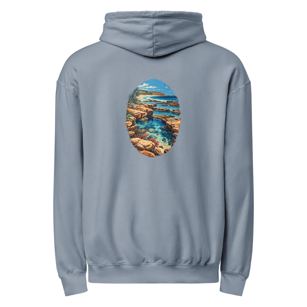 Scenic back-print hoodie in Rockpool Hour · Blue Jean, Blue Jean — supplier product mockup