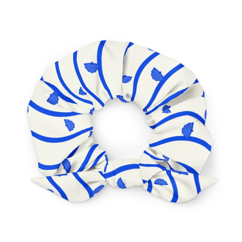 Scrunchie in Shell Detour, Cobalt & cream — supplier product mockup
