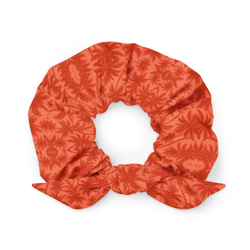 Fine-print scrunchie — Palm Afterglow · fine print · lime logo, supplier mockup