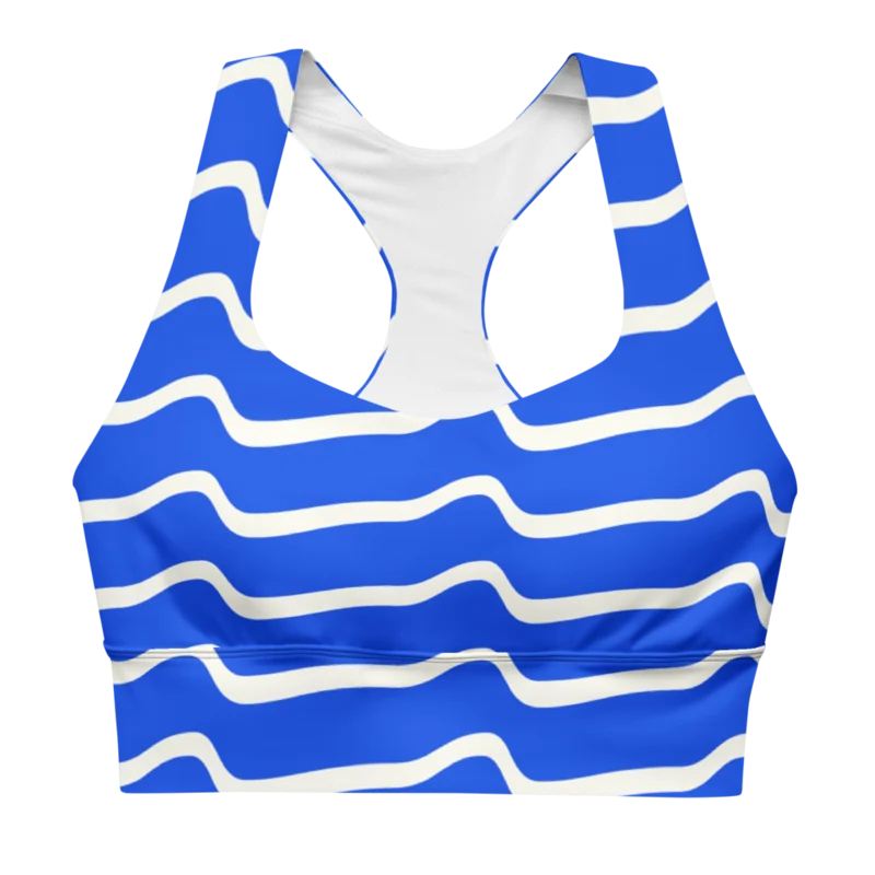 Longline sports bra in Coastal Current, Cobalt & cream — supplier product mockup