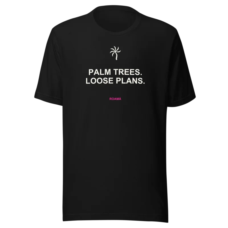 Quote tee in Palm trees. Loose plans. · Black, Black — supplier product mockup