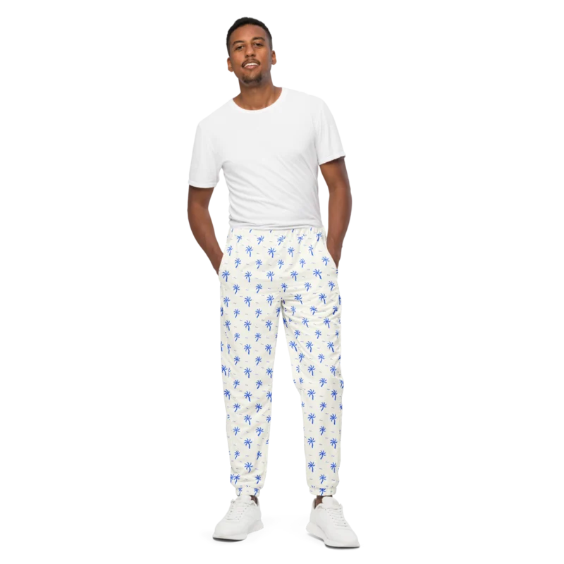 Lightweight track pants in Palm Detour Cobalt-Cream, Cobalt & Cream — supplier product mockup
