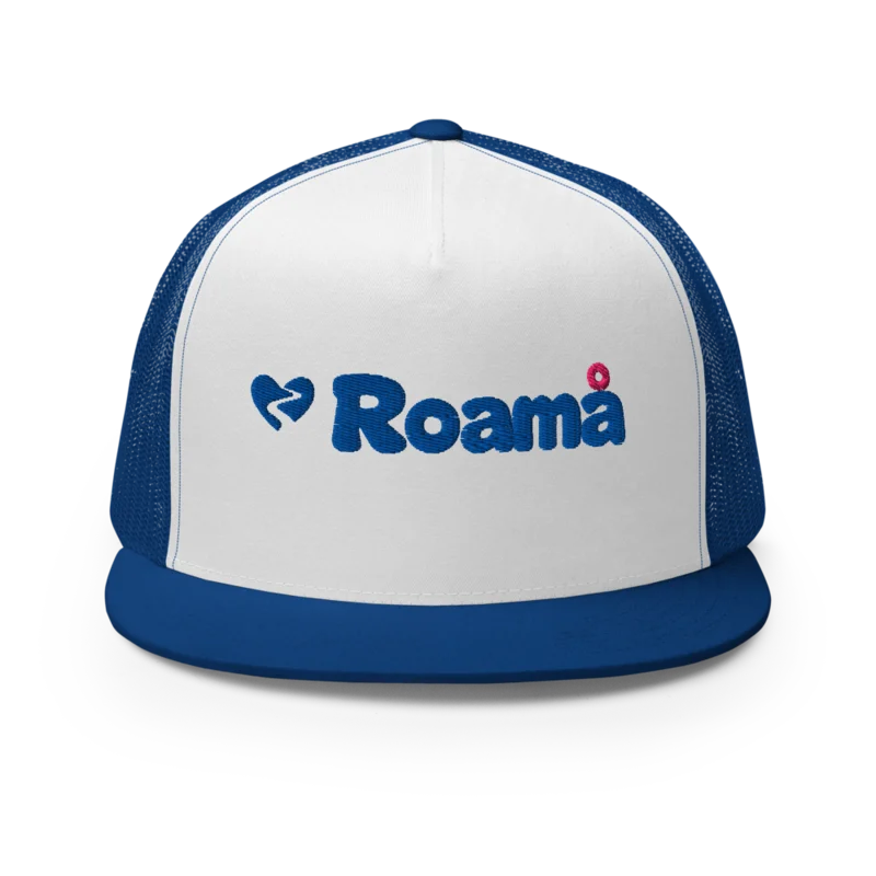 Five-panel trucker cap in Royal/ White/ Royal logo, Royal/ White/ Royal — supplier product mockup