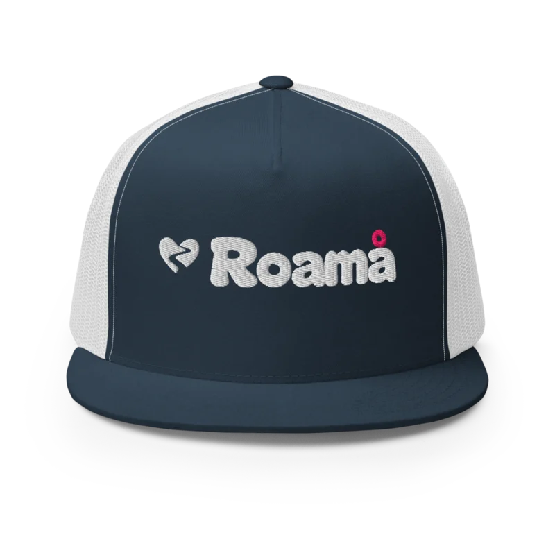 Five-panel trucker cap in Navy/ White logo, Navy/ White — supplier product mockup