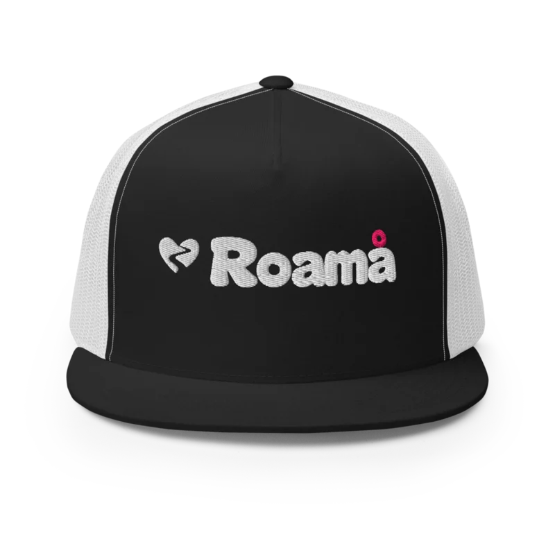 Five-panel trucker cap in Black/ White logo, Black/ White — supplier product mockup