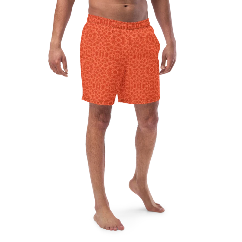 Adult swim trunks — Palm Afterglow · fine print · lime logo, supplier mockup