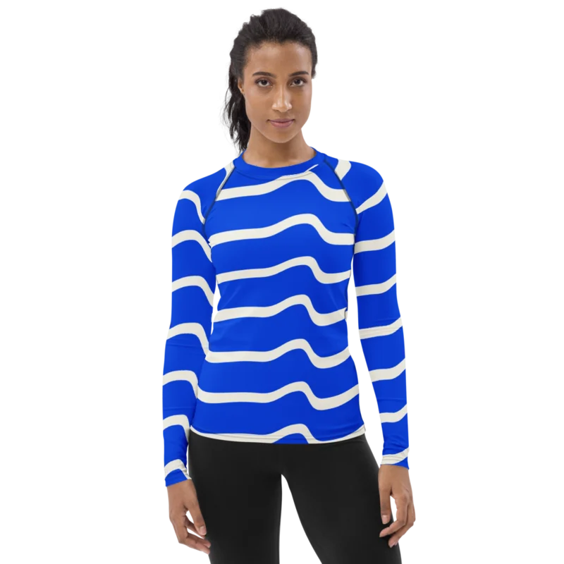 Women’s rash guard in Coastal Current, Cobalt & cream — supplier product mockup