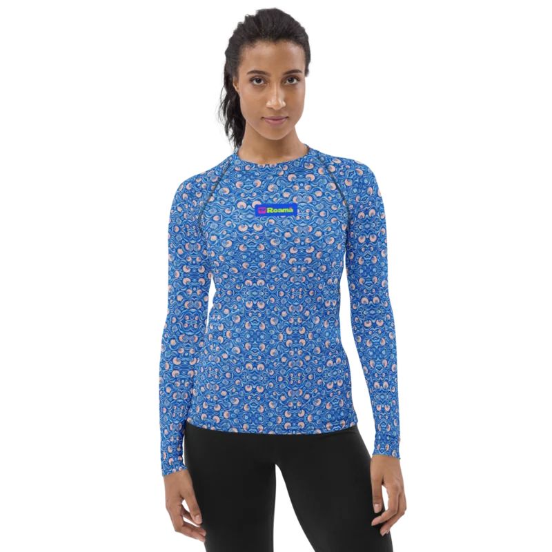 Women’s long-sleeve rashguard — Nautilus Current · fine print · lime logo, supplier mockup