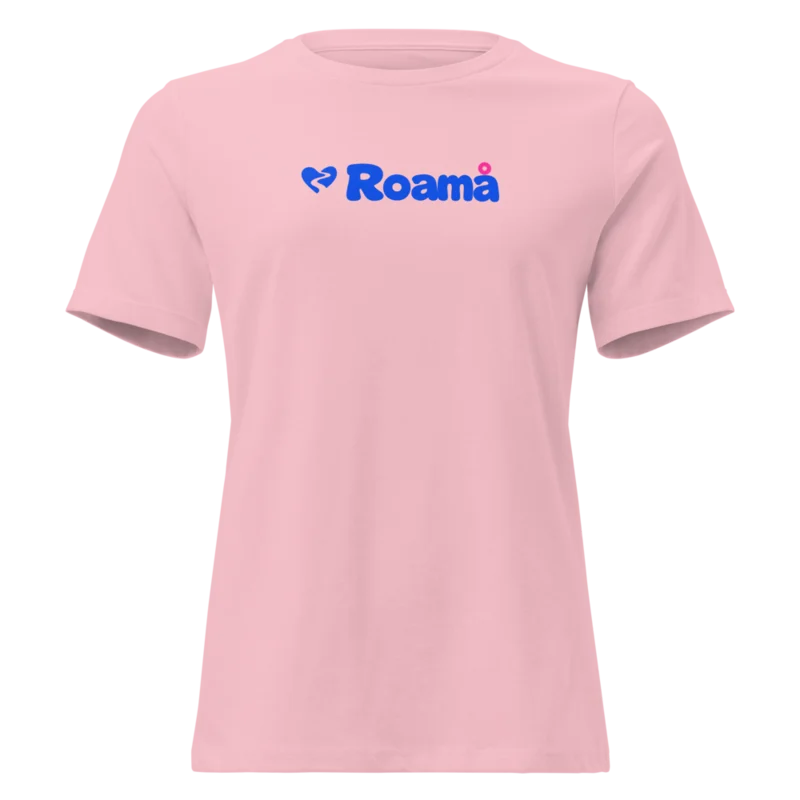 Women’s relaxed tee — Pink logo, supplier mockup